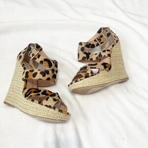 Steve Madden Kloudd calf hair leopard wedge strappy heels size 10
